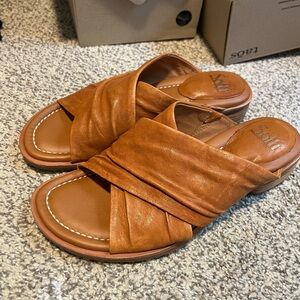 Sofft Brown Leather Slide Sandals